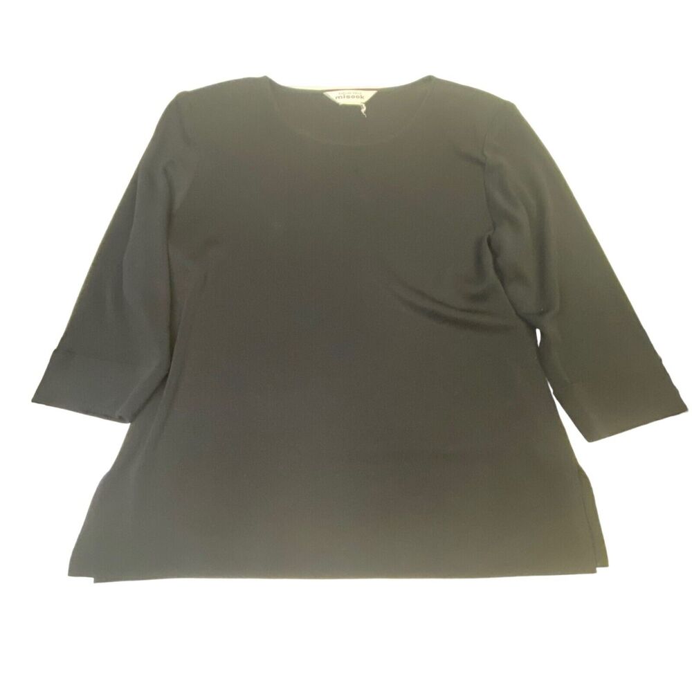 Exclusively Misook Blouse 3/4 Cuffed Sleeve Round Neck Black Women's Size M